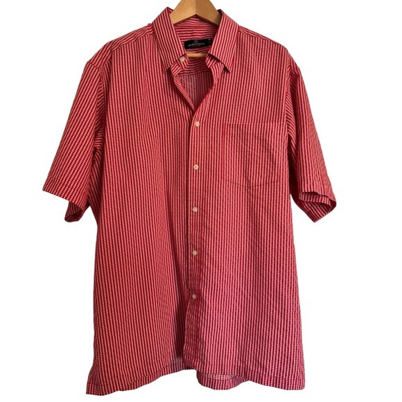 Bugatchi Uomo Men’s Size XL Red White Check Button Up Shirt EUC Short Sleeve Poc - Picture 1 of 9